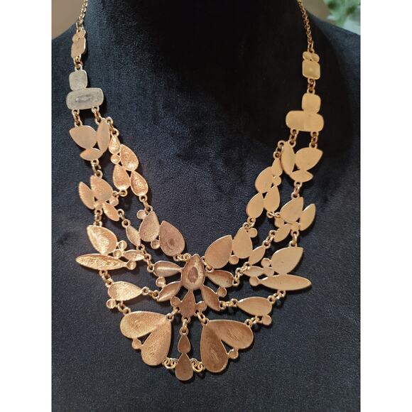 Women's Desigual Statement Necklace Black Gold Teardrop Bib Design Lobster Clasp - Picture 8 of 8